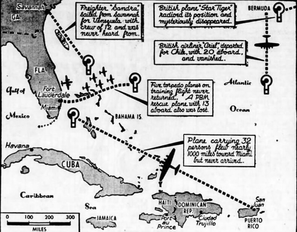 Carte du triangle des Bermudes, 1950