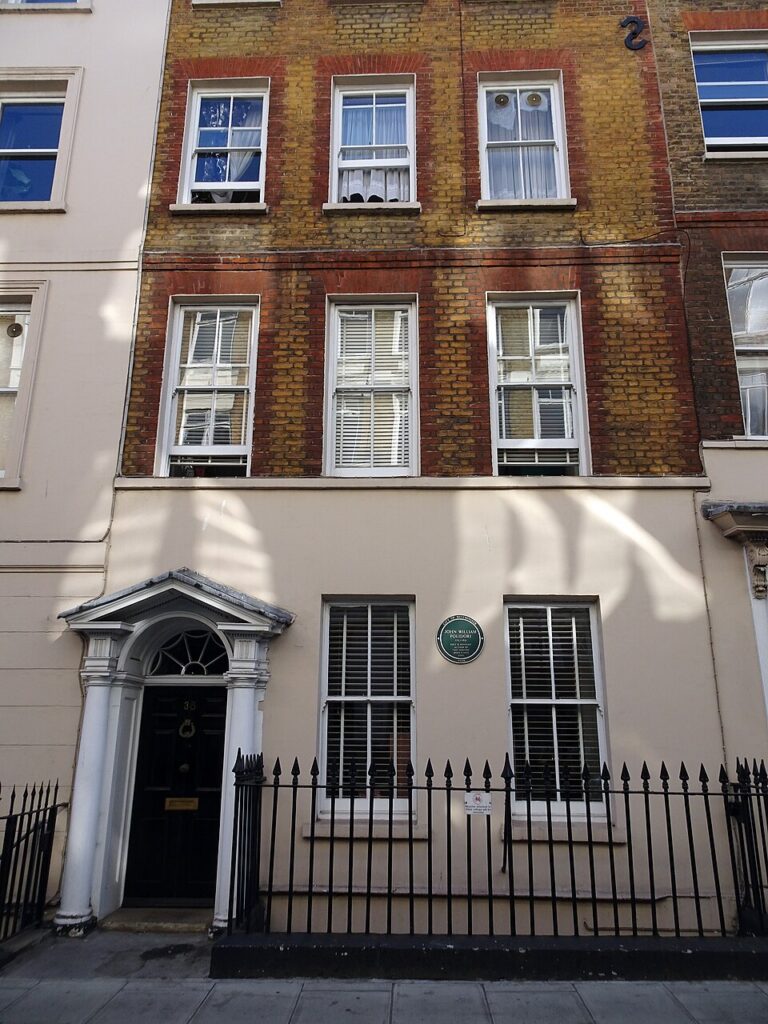 38 Great Pulteney Street, Londres W1F 9NU. John William Polidori (1795-1821), poète et romancier, auteur de « The Vampyre », est né et est décédé ici.